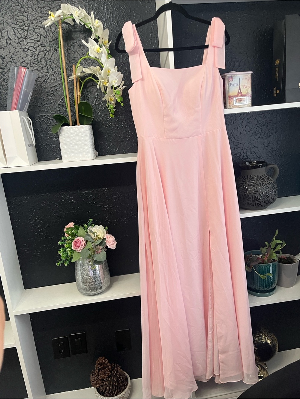 JJs House Soft Pink Maxi Dress with Bow-Strap Details